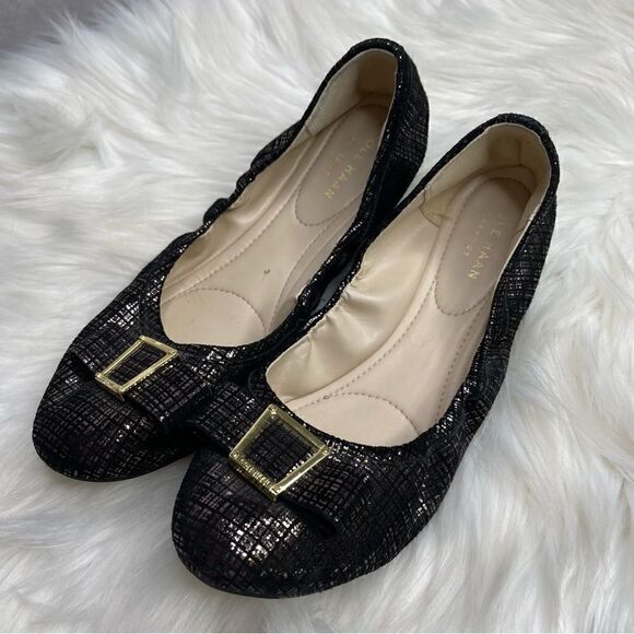 Cole Haan Emory Bow Leather Plaid Metallic Ballet Flats 9 - Picture 1 of 7